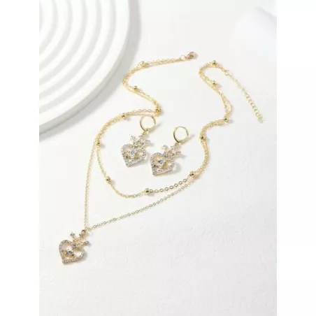 1 pieza con diseño de diamante en forma de corazón corona Collar con colgante con 2 piezas Set pendiente