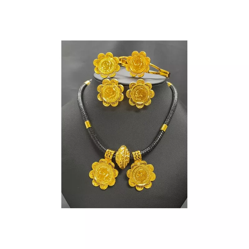 1 pieza Collar + 1 par Pendientes + 1 pieza Pulsera + 1 pieza Anillo estilo europeo circular colgante Set joya con retrato diseñ