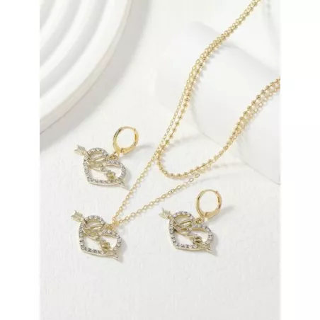 1 pieza con diseño de diamante de imitación con corazón & colgante de flecha Collar con 2 piezas Set pendiente