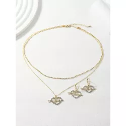 1 pieza con diseño de diamante de imitación con corazón & colgante de flecha Collar con 2 piezas Set pendiente