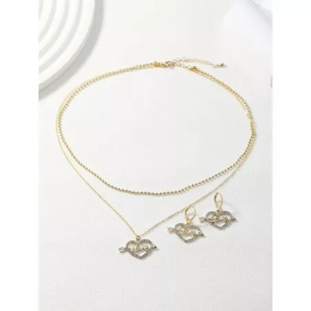 1 pieza con diseño de diamante de imitación con corazón & colgante de flecha Collar con 2 piezas Set pendiente