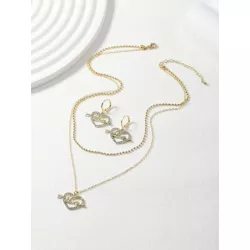 1 pieza con diseño de diamante de imitación con corazón & colgante de flecha Collar con 2 piezas Set pendiente