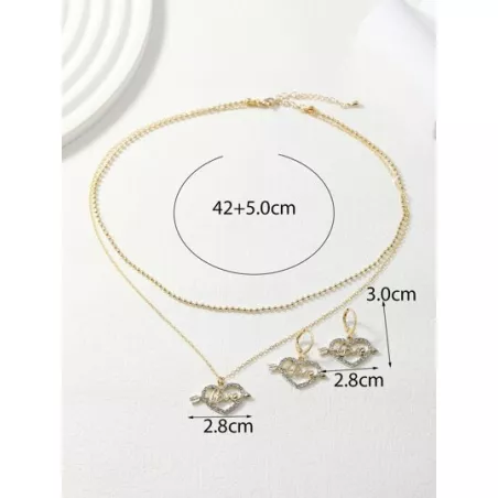 1 pieza con diseño de diamante de imitación con corazón & colgante de flecha Collar con 2 piezas Set pendiente