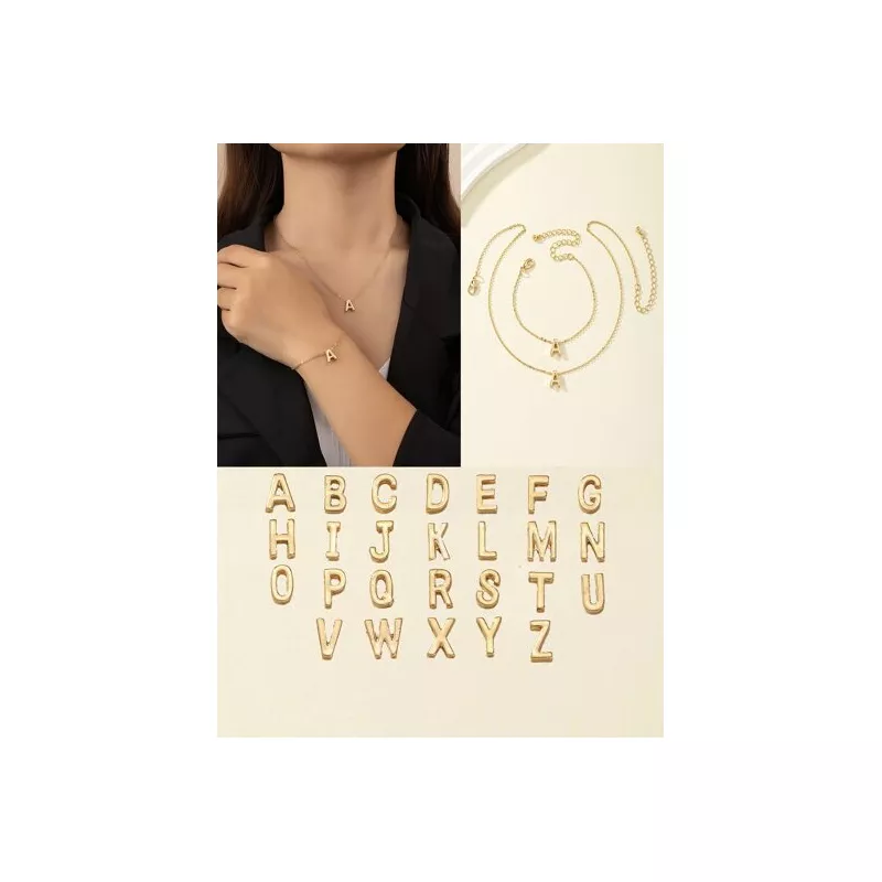 1 pieza 26 inglés con diseño de letra moda sencilla Collar con 1 pieza 26 inglés con diseño de letra moda sencilla Pulsera