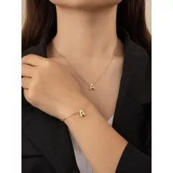 1 pieza 26 inglés con diseño de letra moda sencilla Collar con 1 pieza 26 inglés con diseño de letra moda sencilla Pulsera