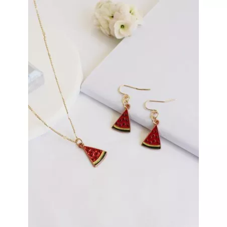 1 Set de moda verano sandía colgante Pendientes Set collar