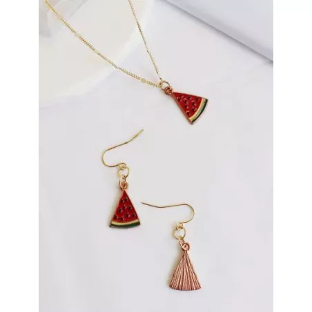 1 Set de moda verano sandía colgante Pendientes Set collar