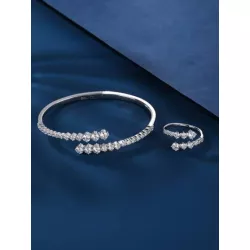 2 piezas/set moda cobre zirconia cúbica minimalista Brazalete Anillo Set joya para mujeres para Decoración regalo fiesta