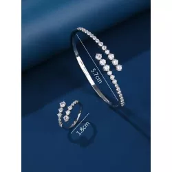 2 piezas/set moda cobre zirconia cúbica minimalista Brazalete Anillo Set joya para mujeres para Decoración regalo fiesta