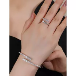 2 piezas/set moda cobre zirconia cúbica minimalista Brazalete Anillo Set joya para mujeres para Decoración regalo fiesta