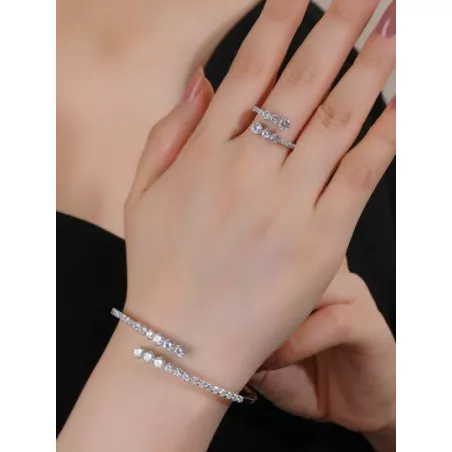 2 piezas/set moda cobre zirconia cúbica minimalista Brazalete Anillo Set joya para mujeres para Decoración regalo fiesta