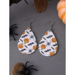 3 piezas set de joyas de cuero de Pu con tema de murciélago de araña de calabaza de Halloween que incluye aretes, collar, cadena