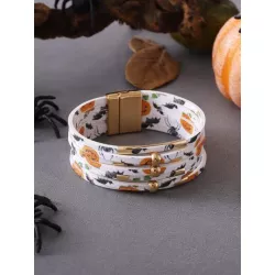 3 piezas set de joyas de cuero de Pu con tema de murciélago de araña de calabaza de Halloween que incluye aretes, collar, cadena