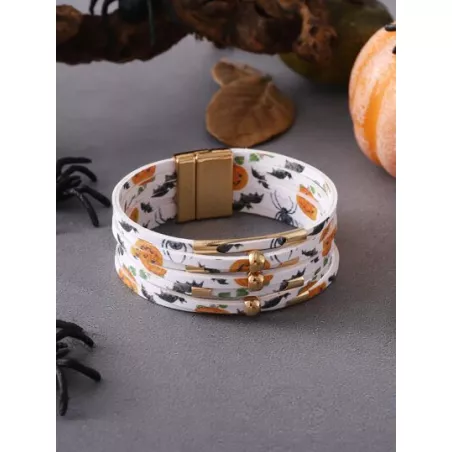 3 piezas set de joyas de cuero de Pu con tema de murciélago de araña de calabaza de Halloween que incluye aretes, collar, cadena