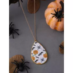 3 piezas set de joyas de cuero de Pu con tema de murciélago de araña de calabaza de Halloween que incluye aretes, collar, cadena