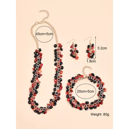 3 piezas lujo piedra natural irregular con cuenta con fleco Collar , Pulsera , Pendientes Set joya - ideal regalo