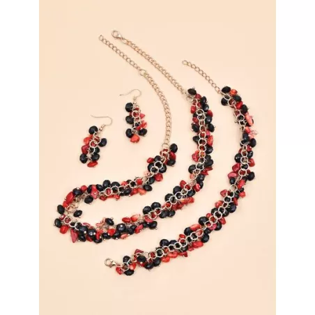 3 piezas lujo piedra natural irregular con cuenta con fleco Collar , Pulsera , Pendientes Set joya - ideal regalo