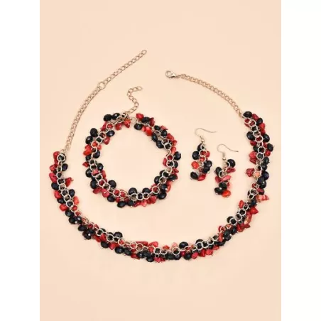 3 piezas lujo piedra natural irregular con cuenta con fleco Collar , Pulsera , Pendientes Set joya - ideal regalo