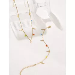 2 piezas/set simple de colores artificial cristal cruzado Pulsera con Collar