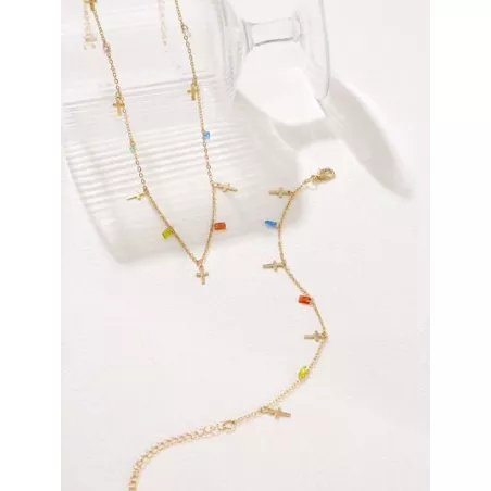 2 piezas/set simple de colores artificial cristal cruzado Pulsera con Collar