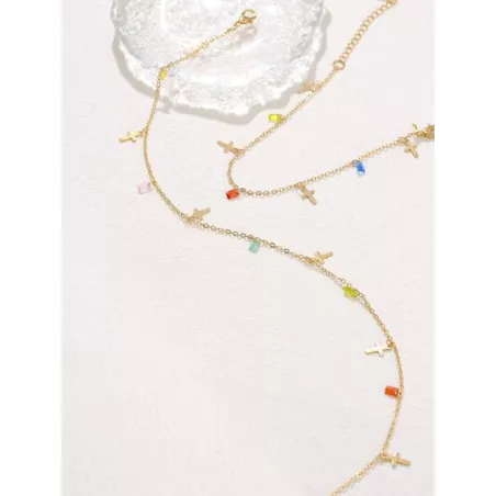 2 piezas/set simple de colores artificial cristal cruzado Pulsera con Collar