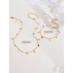 2 piezas/set simple de colores artificial cristal cruzado Pulsera con Collar
