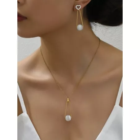 3 piezas/set de moda estilo simple Collar , Pendientes de tachuela con clavícula con cadena Set joya