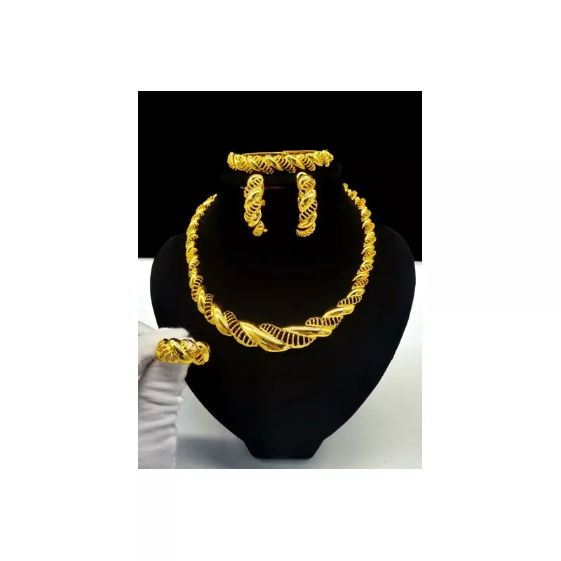 de oro 24K Set joyas para mujeres dorado boda Accesorios Mujer Collar con Pendientes nupcial Joyería 4 piezas