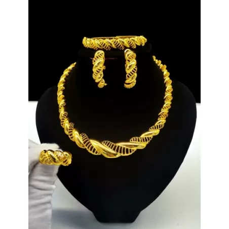 de oro 24K Set joyas para mujeres dorado boda Accesorios Mujer Collar con Pendientes nupcial Joyería 4 piezas