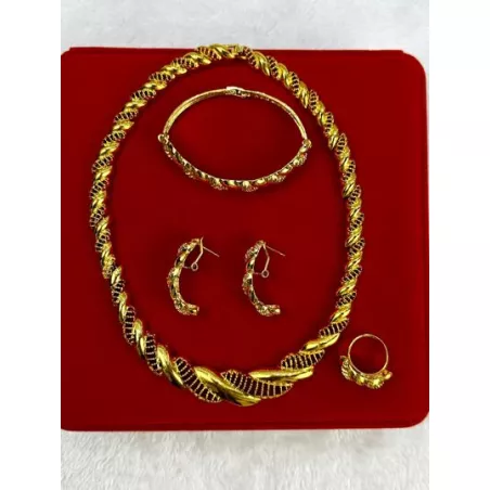 de oro 24K Set joyas para mujeres dorado boda Accesorios Mujer Collar con Pendientes nupcial Joyería 4 piezas