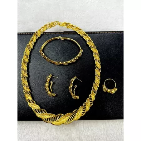 de oro 24K Set joyas para mujeres dorado boda Accesorios Mujer Collar con Pendientes nupcial Joyería 4 piezas