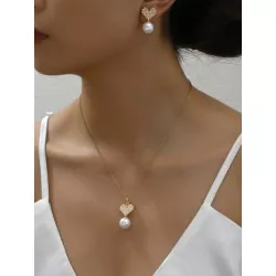 3 piezas simple con de moda Set joya con perla natural Collar con colgante , Collar gargantilla , Pendientes de tachuela