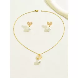 3 piezas simple con de moda Set joya con perla natural Collar con colgante , Collar gargantilla , Pendientes de tachuela