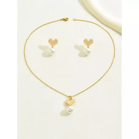 3 piezas simple con de moda Set joya con perla natural Collar con colgante , Collar gargantilla , Pendientes de tachuela