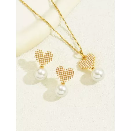 3 piezas simple con de moda Set joya con perla natural Collar con colgante , Collar gargantilla , Pendientes de tachuela