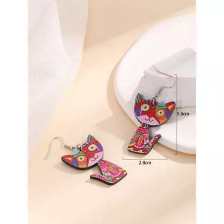 Pendientes largos gato de dibujos animados
