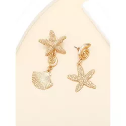 1 par asimétrico estilo de playa de metal caracola & en forma de estrella de mar colgante Pendientes para mujeres , vacación Acc