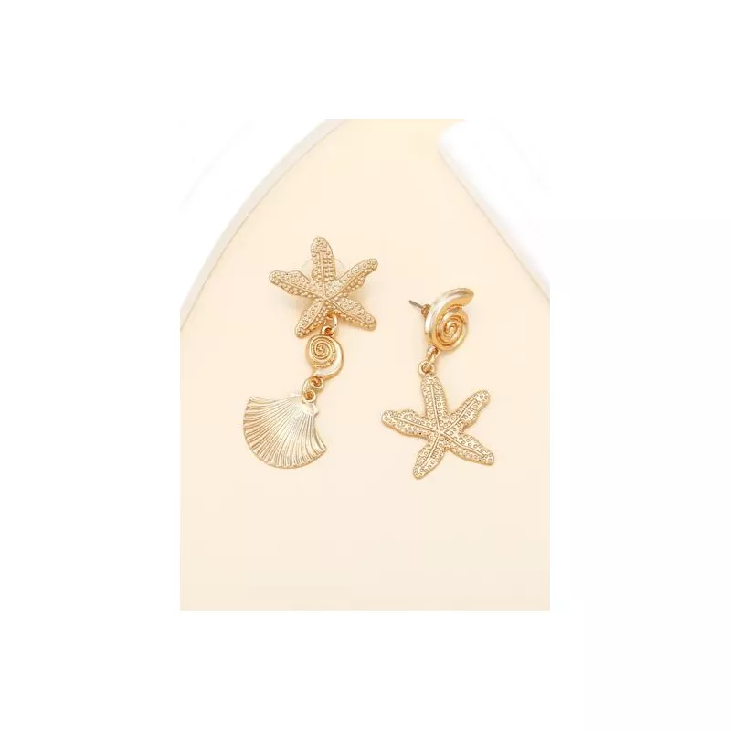 1 par asimétrico estilo de playa de metal caracola & en forma de estrella de mar colgante Pendientes para mujeres , vacación Acc