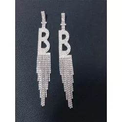 1 par Pendientes largos con diamante de imitación con fleco