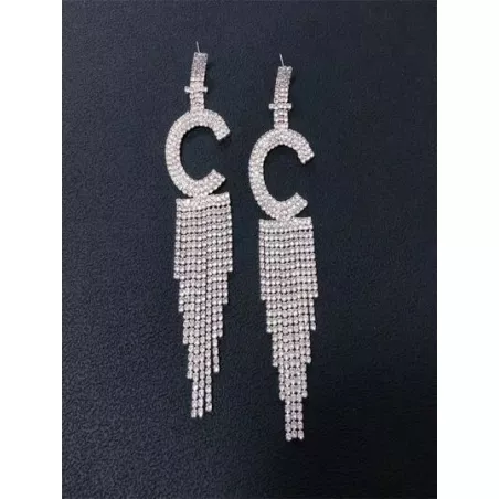 1 par Pendientes largos con diamante de imitación con fleco