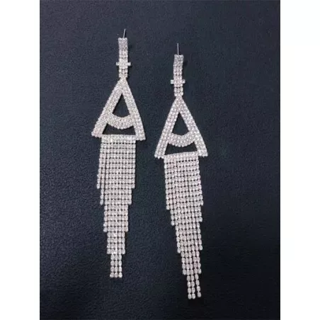 1 par Pendientes largos con diamante de imitación con fleco