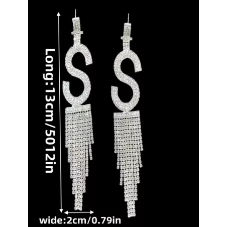 1 par Pendientes largos con diamante de imitación con fleco