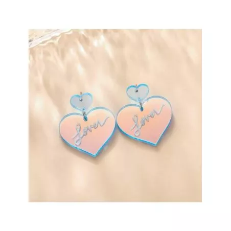 Pendientes europeo y americano estilo en forma de corazón de colores láser cambiando acrílico personalidad para único