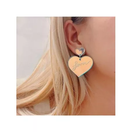 Pendientes europeo y americano estilo en forma de corazón de colores láser cambiando acrílico personalidad para único