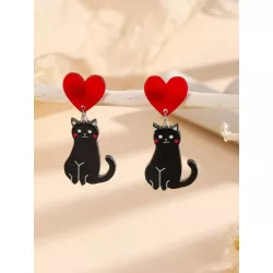 Pendientes largos con adorno de corazón gato