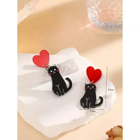 Pendientes largos con adorno de corazón gato