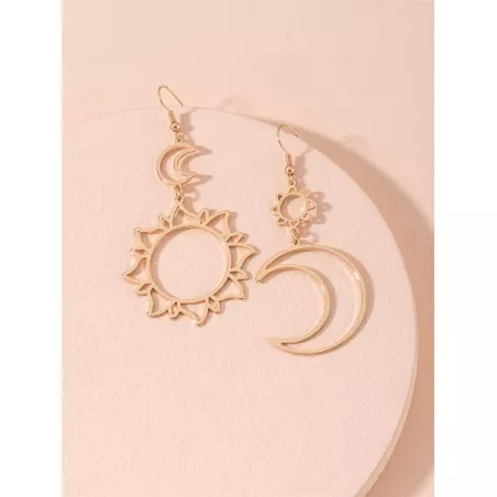 1 par Pendientes vintage de moda asimétrico sol & luna en forma de colgante con con diseño de abertura