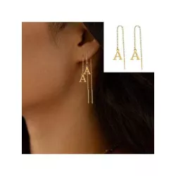 1 par Arete de acero inoxidable inicial dorado color oreja línea para mujeres