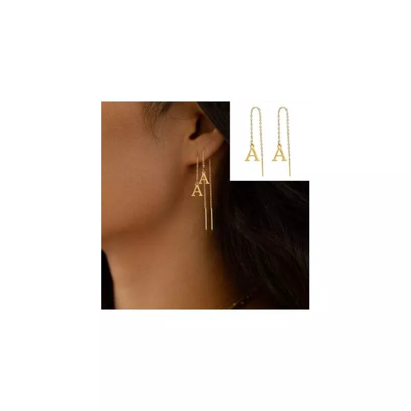 1 par Arete de acero inoxidable inicial dorado color oreja línea para mujeres