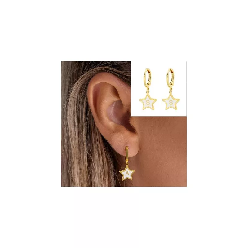 1 par Pendientes moda de acero inoxidable con estrella inicial para mujeres